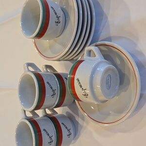 Vintage Espresso Cup and Saucer Set (6) Italian Flag 🇮🇹 Made In Brazil
